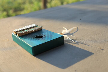 Kalimba or mbira is an African musical instrument.Traditional small Kalimba made from  wooden board...