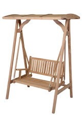 Swing bench Teak garden furniture isolated in white background. Outdoor furniture isolated in white background.