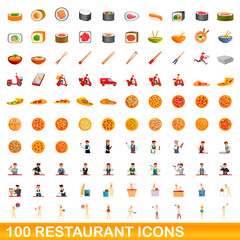 100 restaurant icons set. Cartoon illustration of 100 restaurant icons vector set isolated on white background