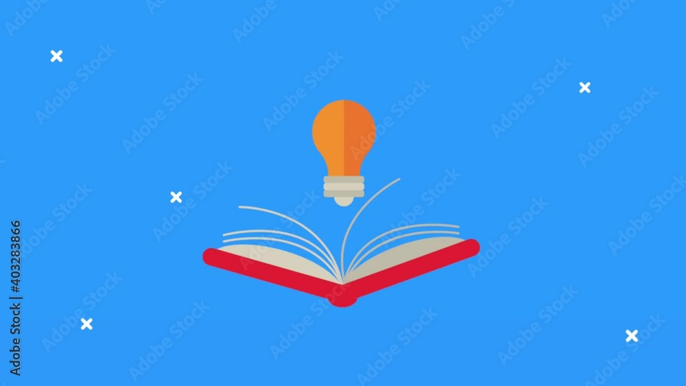 Poster text book supply open with bulb learning animation