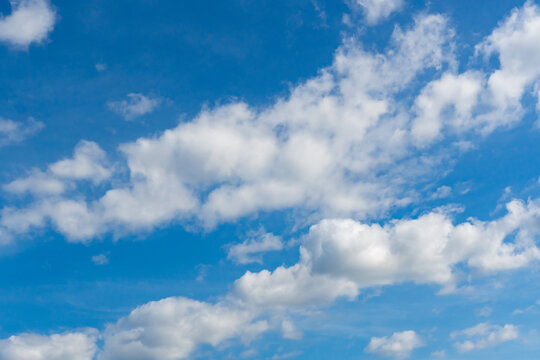Cirrus and cumulus clouds on blue sky background. © Achira22