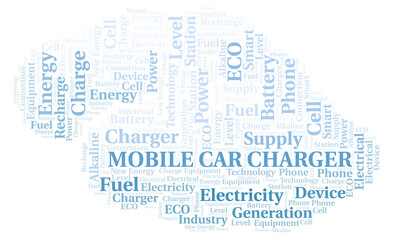 Fototapeta na wymiar Mobile Car Charger typography word cloud create with the text only.