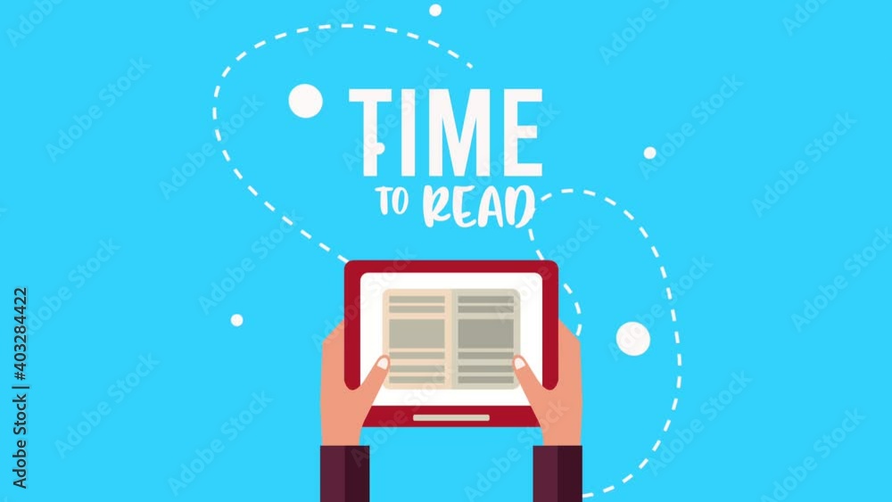 Poster time to read lettering with ebook in tablet learning animation