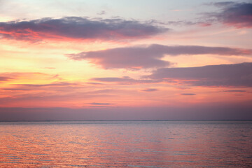 Fototapeta na wymiar Bright beautiful blue pink sunset over the sea. Thailand, gulf of Thailand