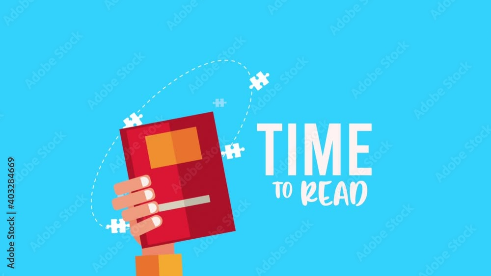 Poster time to read lettering with hand lifting book learning animation