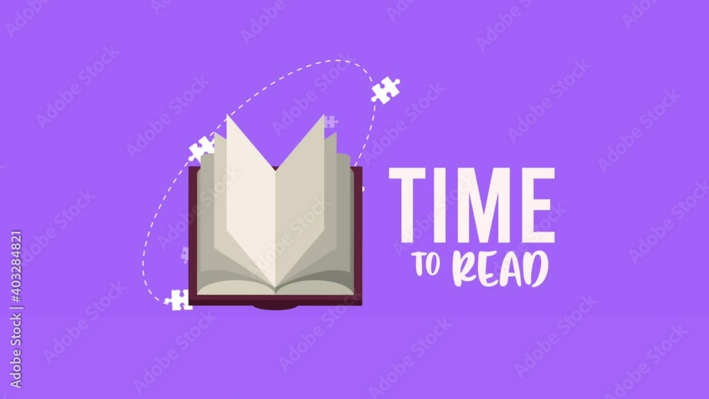 Poster time to read lettering with book open learning animation