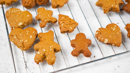 Ginger bread cookies homemade cooking for Christmas traditional dessert. Kids and family love to prepare to make dough and bake them. Then paint them with sugar paste to decor in many colors.