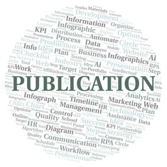 Publication typography word cloud create with the text only.