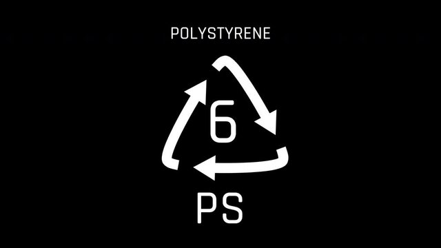 Polystyrene or PS Symbol or Sign or Number 6 Recycle Symbol plastics Animation Seamless Loop