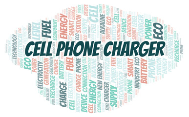Cell Phone Charger typography word cloud create with the text only.