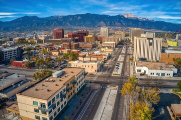 Aerial View of Colorado Springs with Autumn Colors