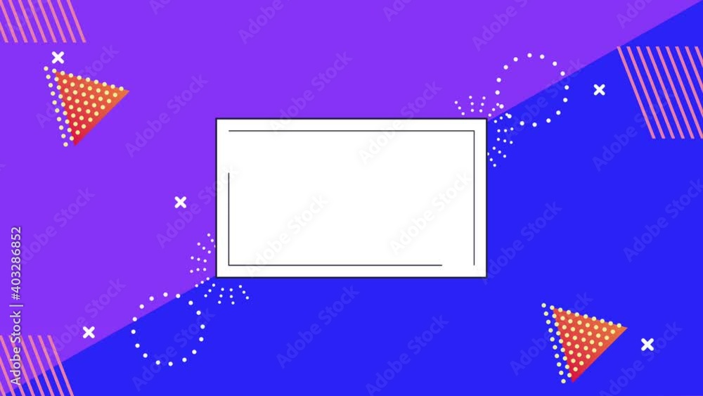 Poster figures geometrics and colors memphis style background with rectangle frame