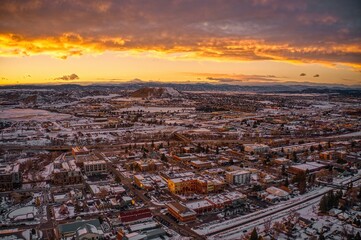 Aerial View of the Suburban Community of Castle Rock, Colorado during Sunset