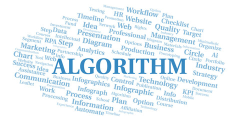 Algorithm typography word cloud create with the text only.