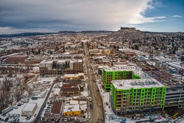 Aerial View of the Suburban Community of Castle Rock, Colorado in Winter