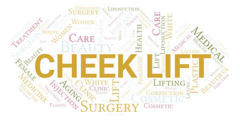 Cheek Lift typography word cloud create with the text only. Type of plastic surgery