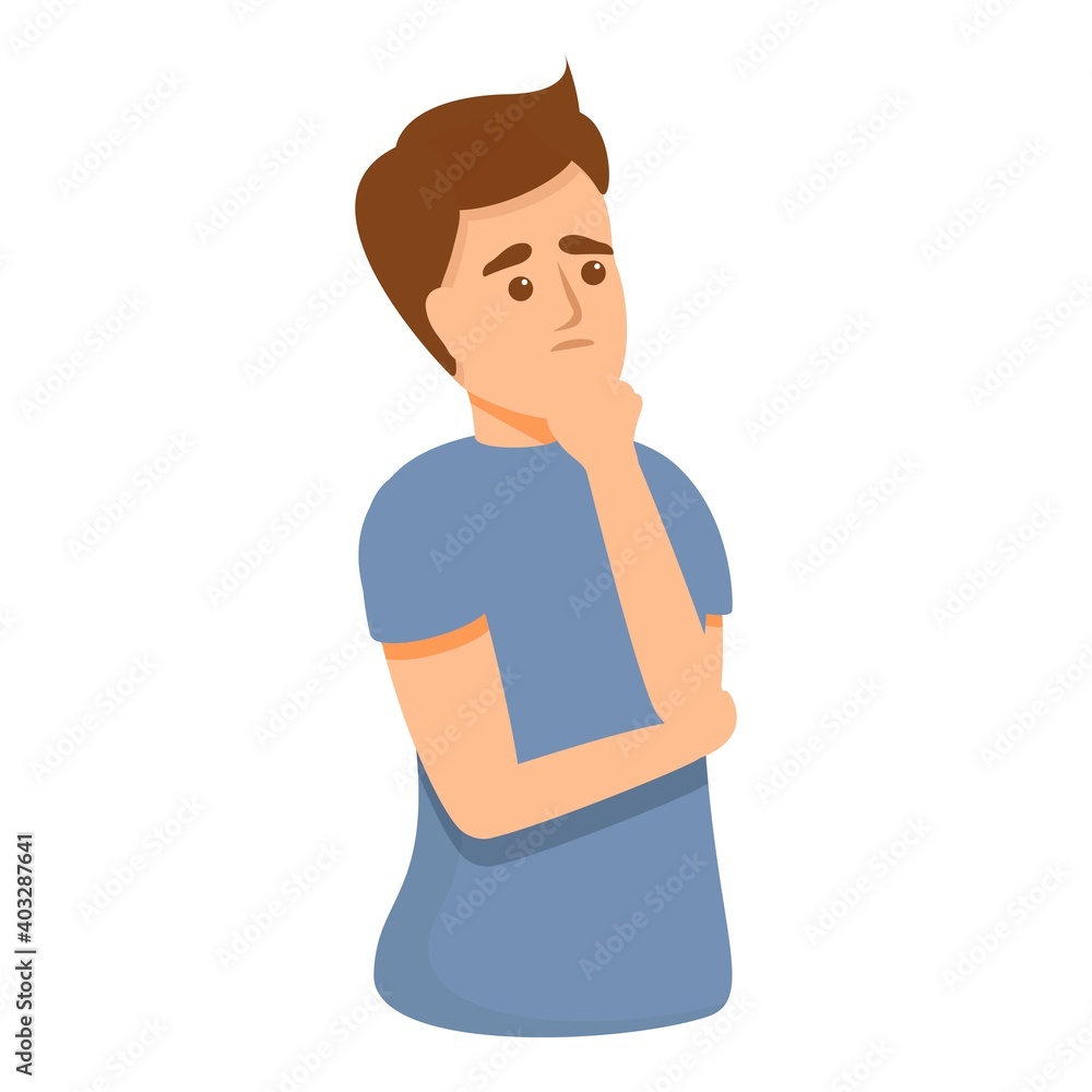 Poster problem solving boy icon. cartoon of problem solving boy vector icon for web design isolated on whit