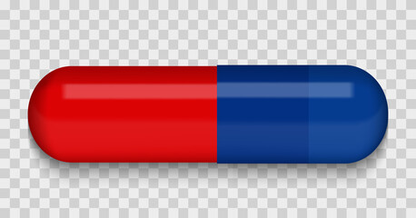 Red and Blue Medical pill on a transparent background. Virus capsule. The medicine. Vector Illustration. EPS10