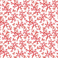 red corals seamless pattern on a white background. watercolor close up illustration