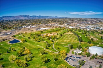 Aerial View of Colorado Springs with Autumn Colors