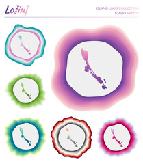 Losinj logo collection. Colorful logo of the island. Unique layered dynamic frames around Losinj border shape. Vector illustration.