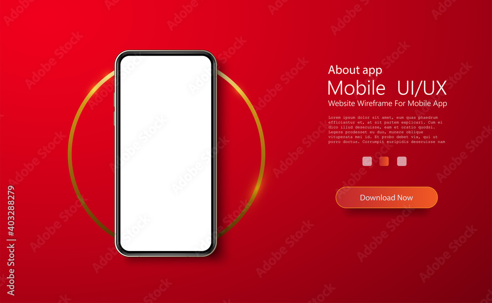 Leinwandbilder Realistic layout of the phone. Blank screen of a smartphone, the layout of the phone. Template for infographics or presentation UI design interface. Phone on the background of the golden circle.