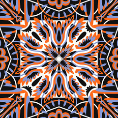 contemporary ethnic floral and feather pattern on black