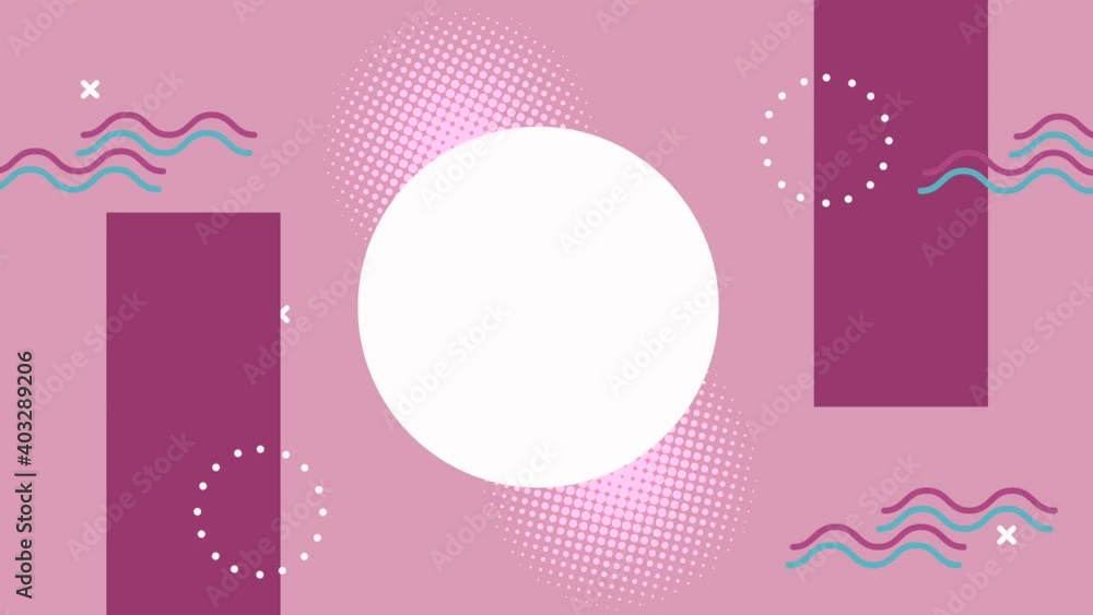 Poster forms and figures memphis retro style in pink background