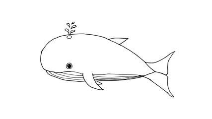 Doodle whale. hand drawn cute cartoon vector illustration of whale. Vector illustration Coloring book page, baby and children decor design element.