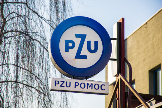 Przemierowo, Poland - 08/02/2020 - the logo of the PZU insurance company in Przemierowo