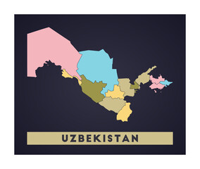 Uzbekistan map. Country poster with regions. Shape of Uzbekistan with country name. Awesome vector illustration.