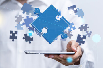 puzzle hand solution concept business.