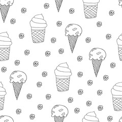 Hand drawn Ice cream food seamless pattern. Ice cream Vector illustration in doodle style