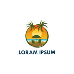 Beach sunset logo design vector