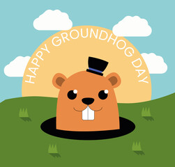 Obraz na płótnie Canvas Groundhog Day vector. Marmot cartoon character. Beautifull day