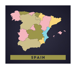 Spain map. Country poster with regions. Shape of Spain with country name. Attractive vector illustration.