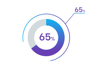 65 percents pie chart infographic elements. 65% percentage infographic circle icons for download, illustration, business, web design