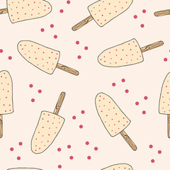 Hand drawn Ice cream food seamless pattern. Ice cream Vector illustration in doodle style