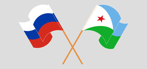 Crossed and waving flags of Russia and Djibouti