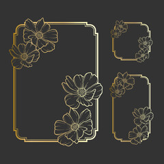 Vector Illustration of Hand Drawn Elegant Flowers Frame Border Background Template for Wedding, Greeting, Menu, Card, and others. Design Set for Paper Size, Portrait Banner, and Square Size.