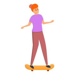 Skateboarding girl ride icon. Cartoon of skateboarding girl ride vector icon for web design isolated on white background