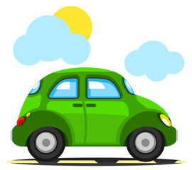 Car side view of green driving on a road