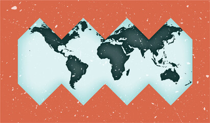 World Map Poster. HEALPix projection. Vintage World shape with grunge texture. Appealing vector illustration.