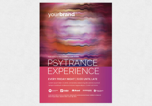 Abstract Club Flyer Template with Psychedelic Pattern Texture