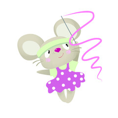 cute mouse dancing with a ribbon