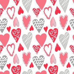 Color seamless pattern of hearts on a white background.