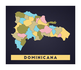 Dominicana map. Country poster with regions. Shape of Dominicana with country name. Vibrant vector illustration.