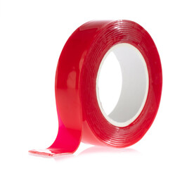 Red Double sided sticky tape reel isolated on white background