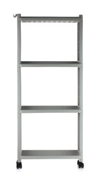 Verlenen zwak doel Grey Plastic shelves rack with wheels isolated on white background Stock  Photo | Adobe Stock