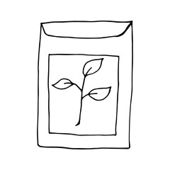 Doodle bag with seeds. hand drawn of a bag with seeds isolated on a white background. Vector illustration sticker, icon, design element